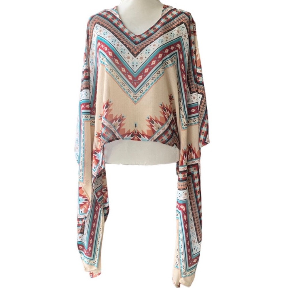 Rue21 Cream and Red Chevron Poncho Kimono Batwing Blouse Shirt - Picture 12 of 12